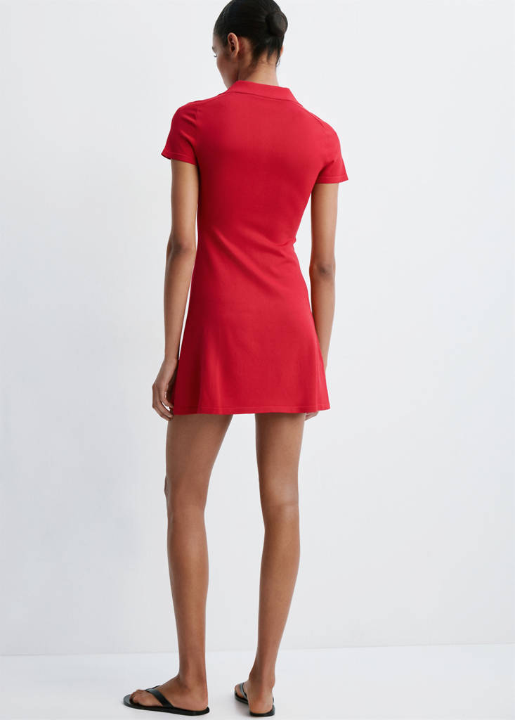 Knitted dress with polo neck — Red