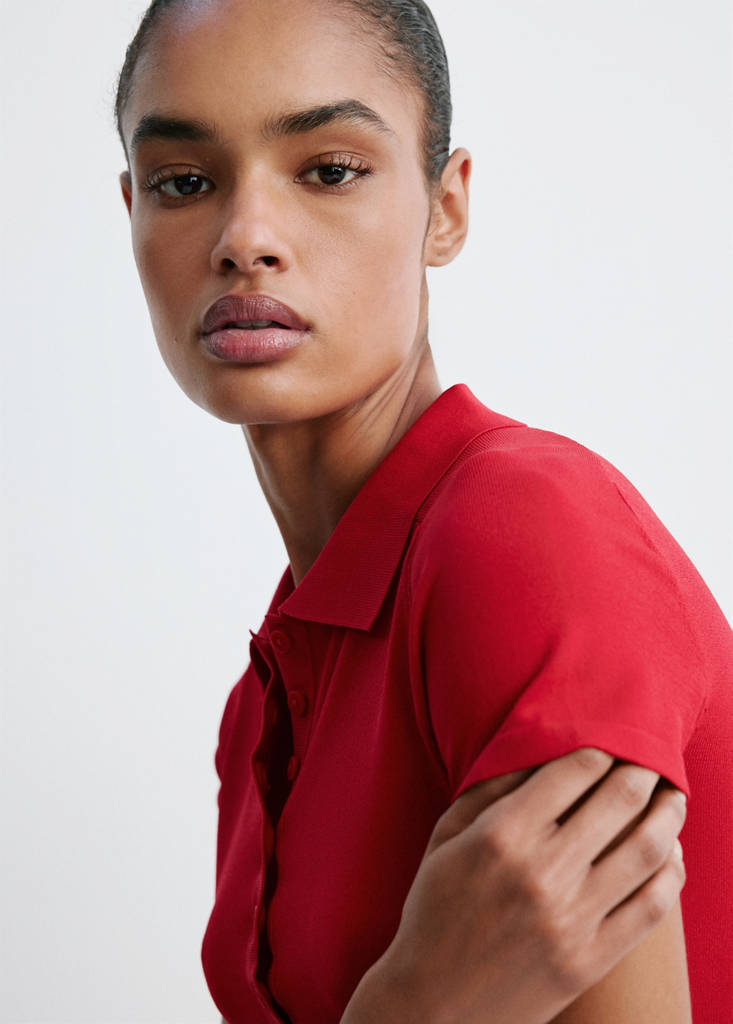 Knitted dress with polo neck — Red