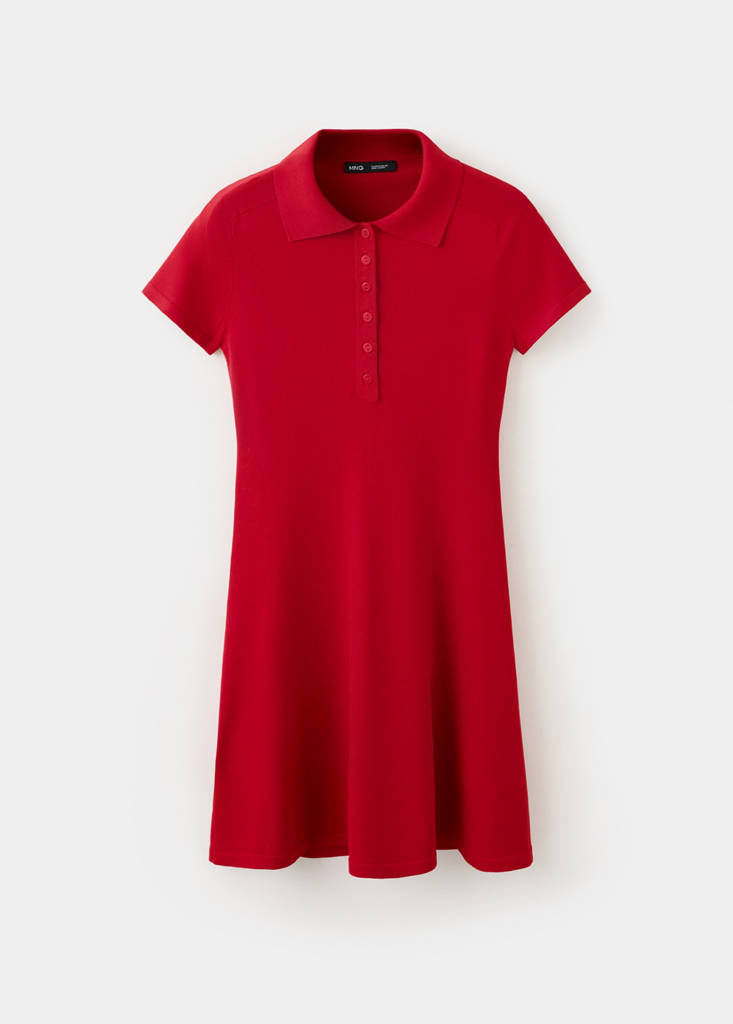 Knitted dress with polo neck — Red