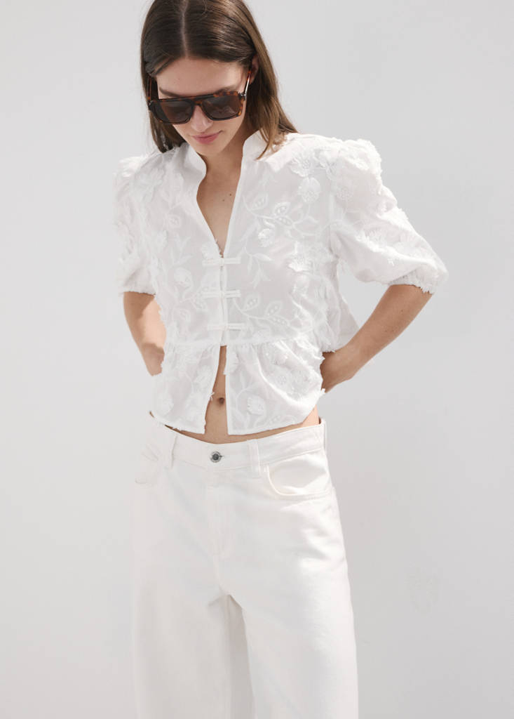Embroidered puff-sleeve blouse - thumbnail 5