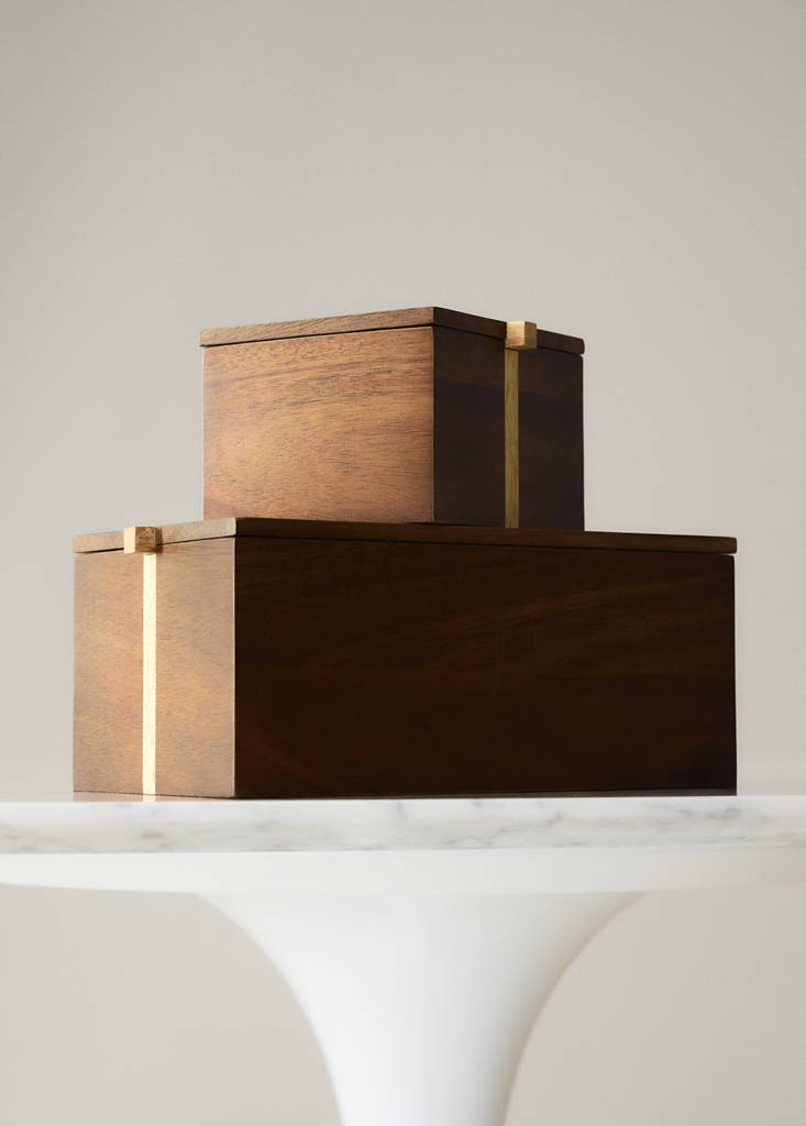 Large bicolour wooden square box — Brown