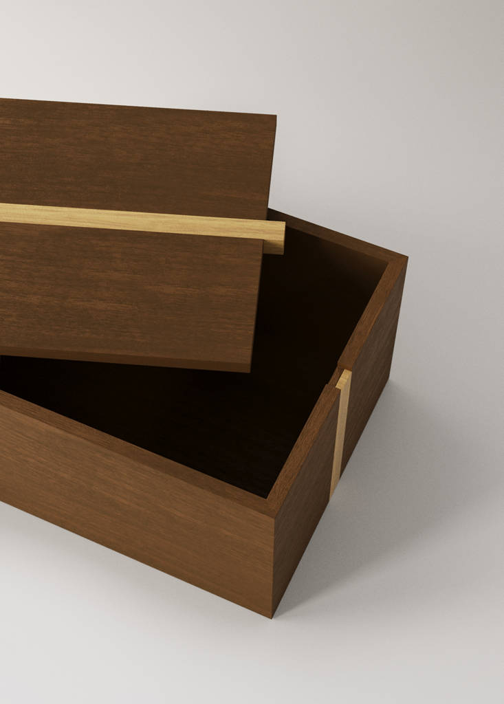 Large bicolour wooden square box — Brown