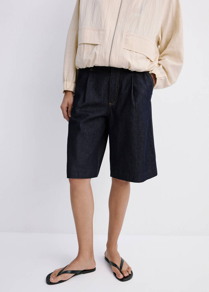 Straight fit pleat bermuda shorts — Open Blue