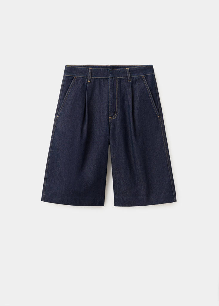 Straight fit pleat bermuda shorts — Open Blue