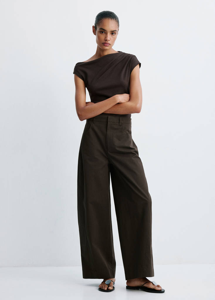 Mid-rise balloon trousers — Chocolate