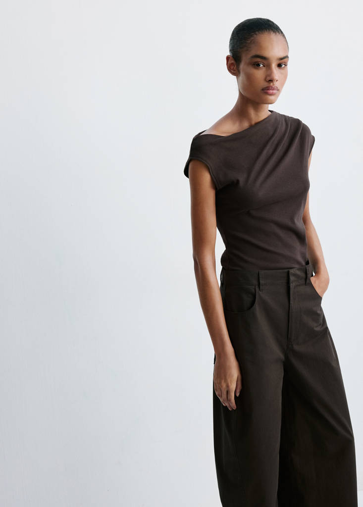 Mid-rise balloon trousers — Chocolate
