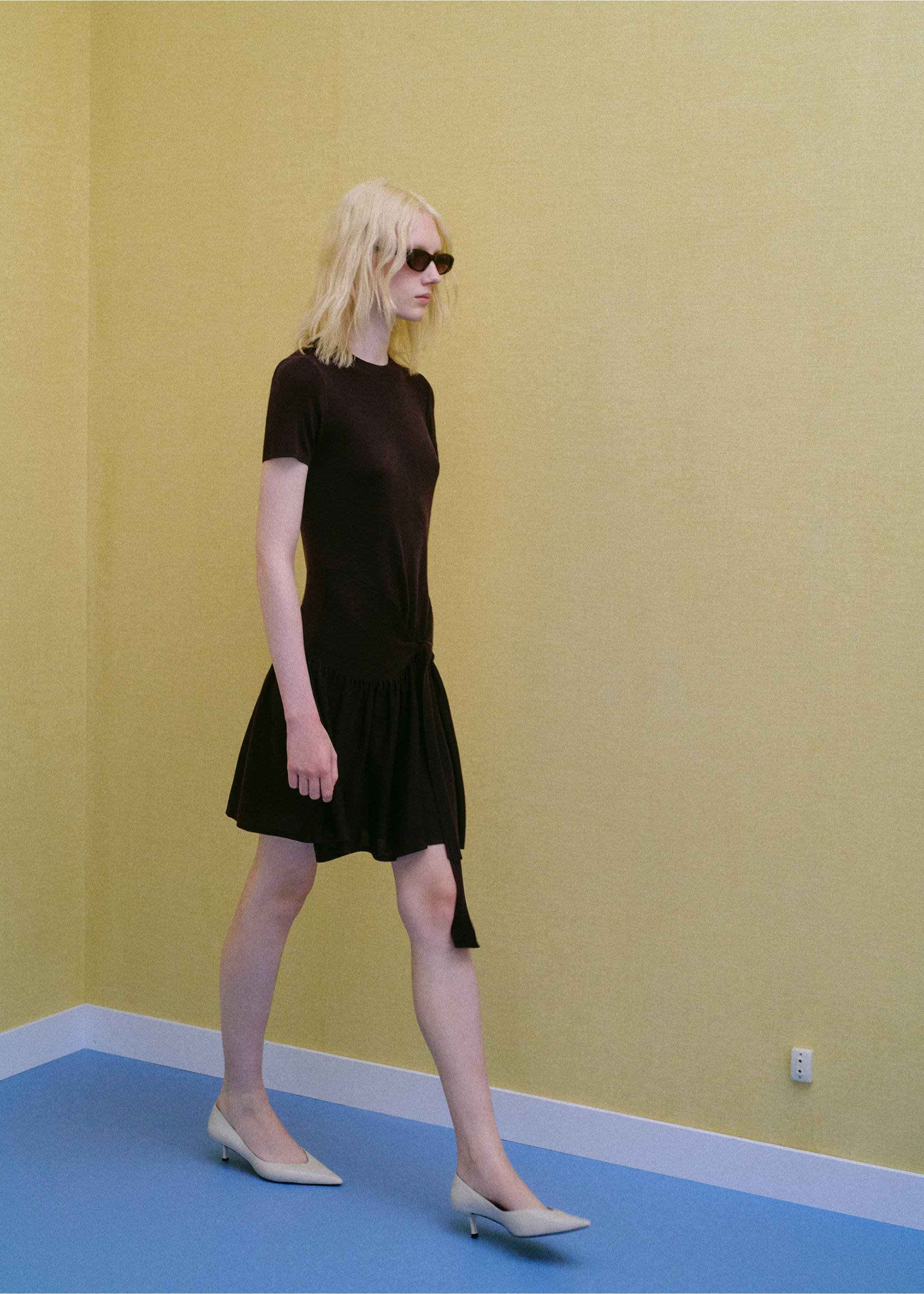 Ribbed knitted A-line dress - General plane, Chocolate. Ref: 37084079-00.