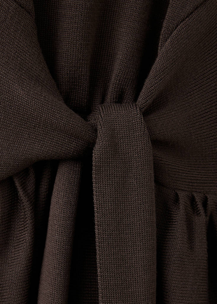 Ribbed lyocell dress with bow detail — Chocolate