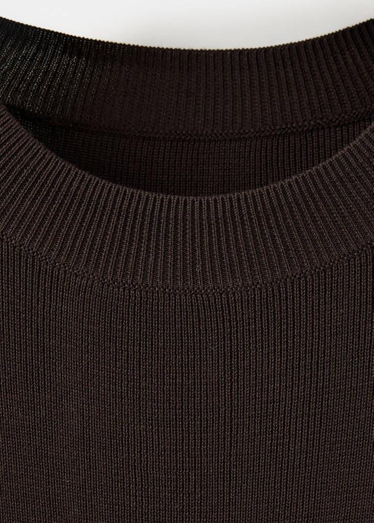 Ribbed lyocell dress with bow detail — Chocolate