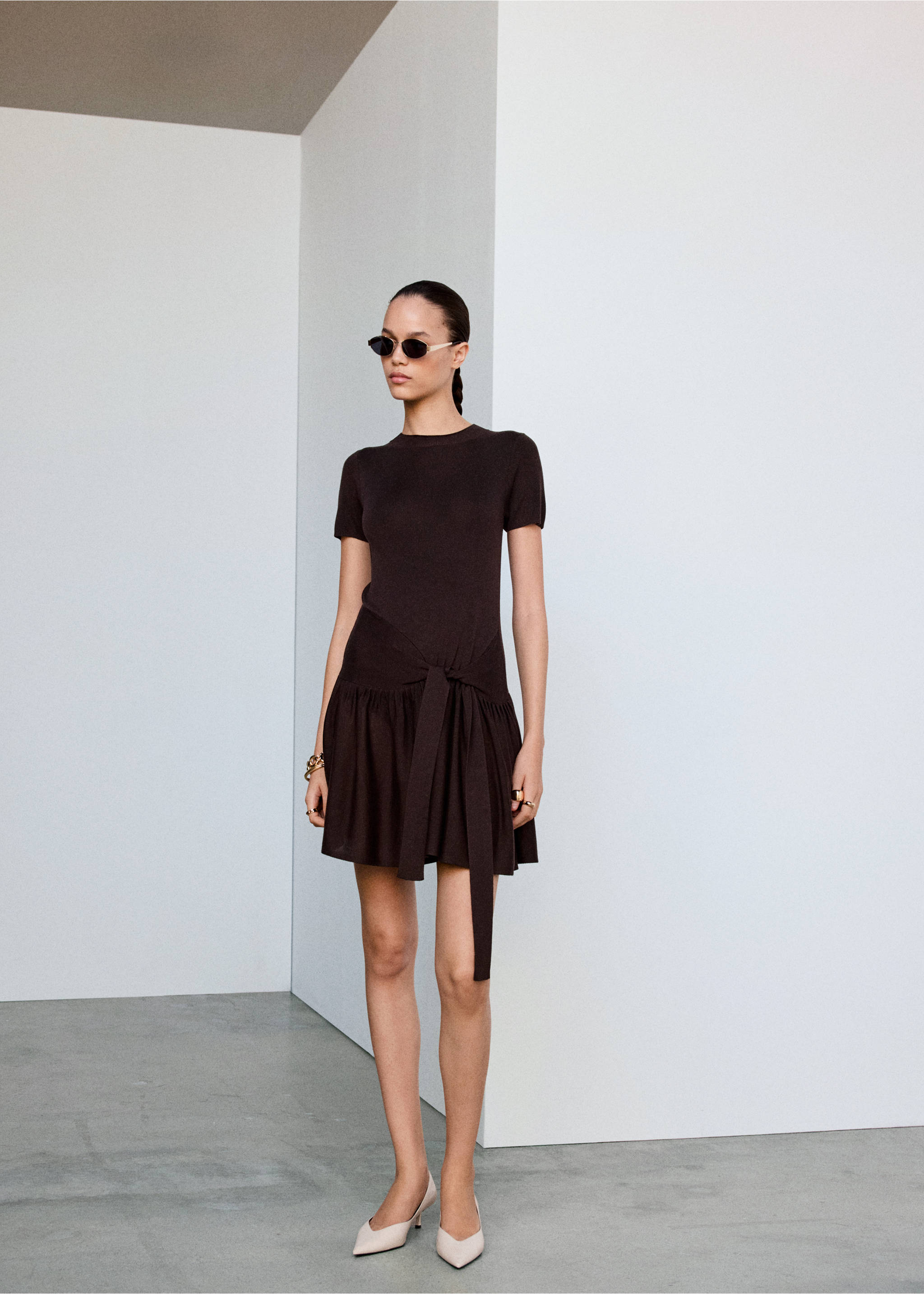 Vestido lyocell canalé lazada - Plano general, Chocolate. Ref: 37084079-01.