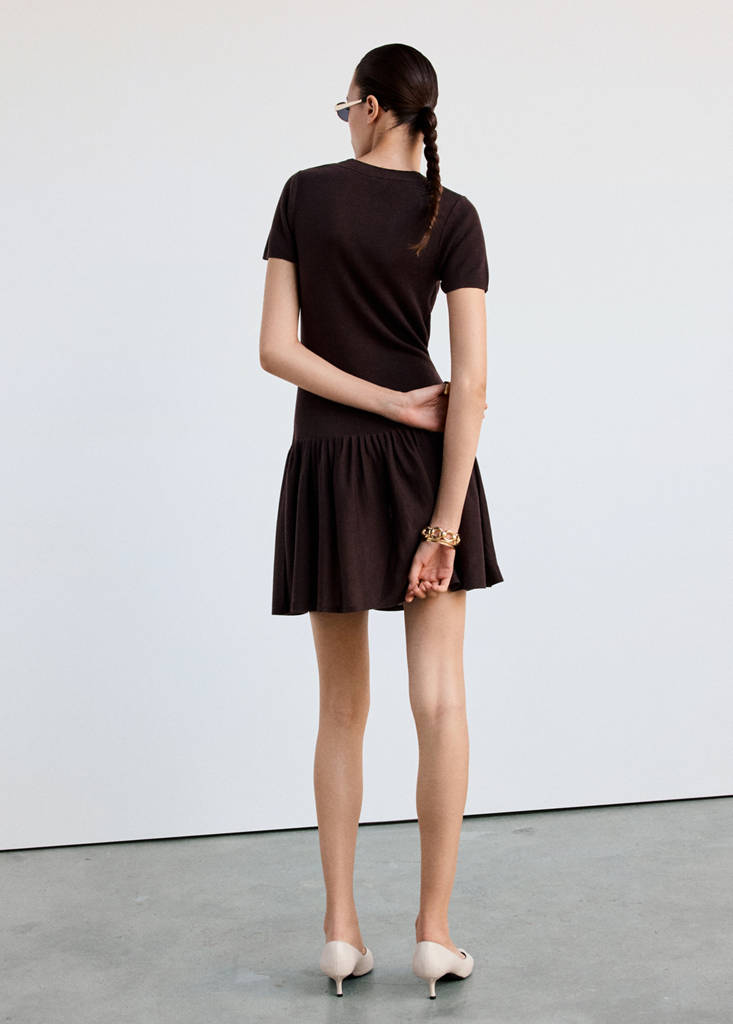 Ribbed lyocell dress with bow detail — Chocolate
