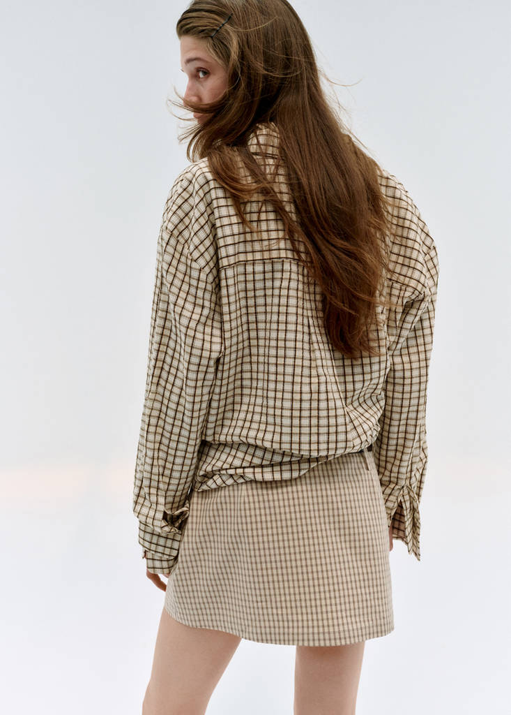 Gingham check cotton skirt — Ecru