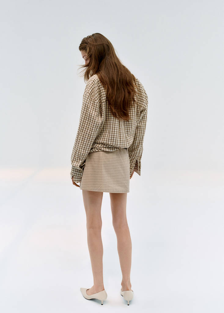 Gingham check cotton skirt — Ecru