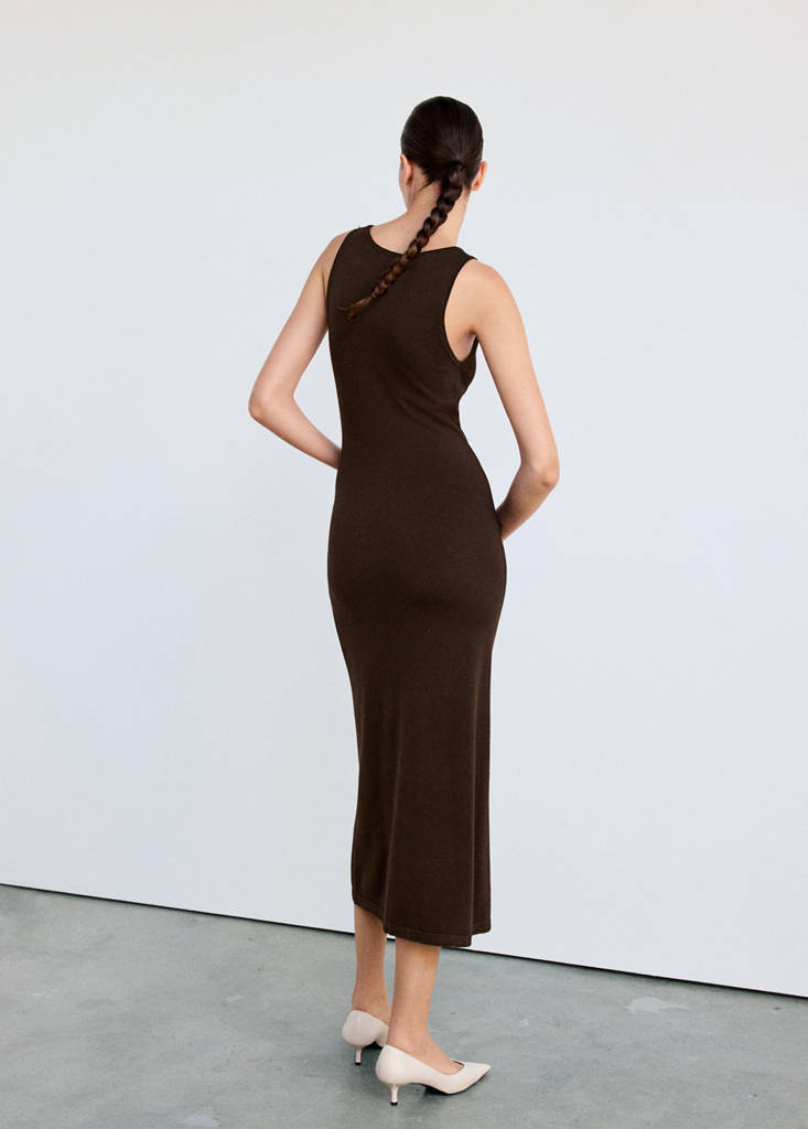 Tie-detail knitted dress — Brown