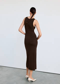 Tie-detail knitted dress — Brown 9