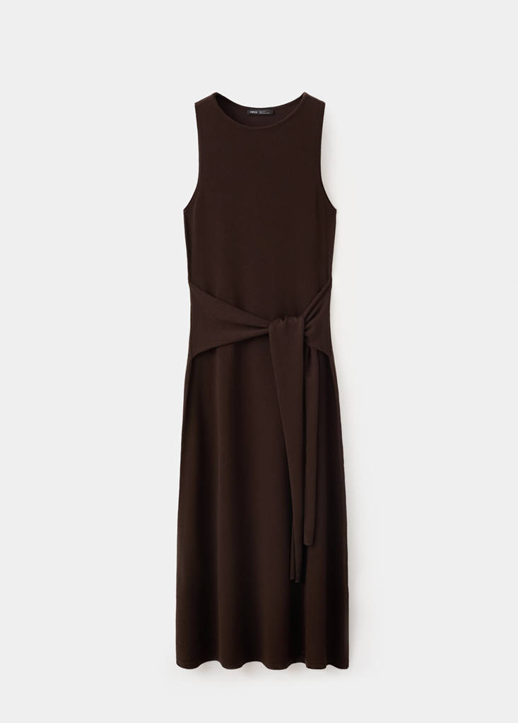 Tie-detail knitted dress — Brown