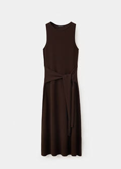 Tie-detail knitted dress — Brown 4