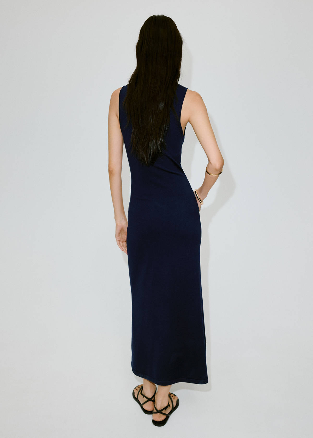 Tie-detail knitted dress — Navy