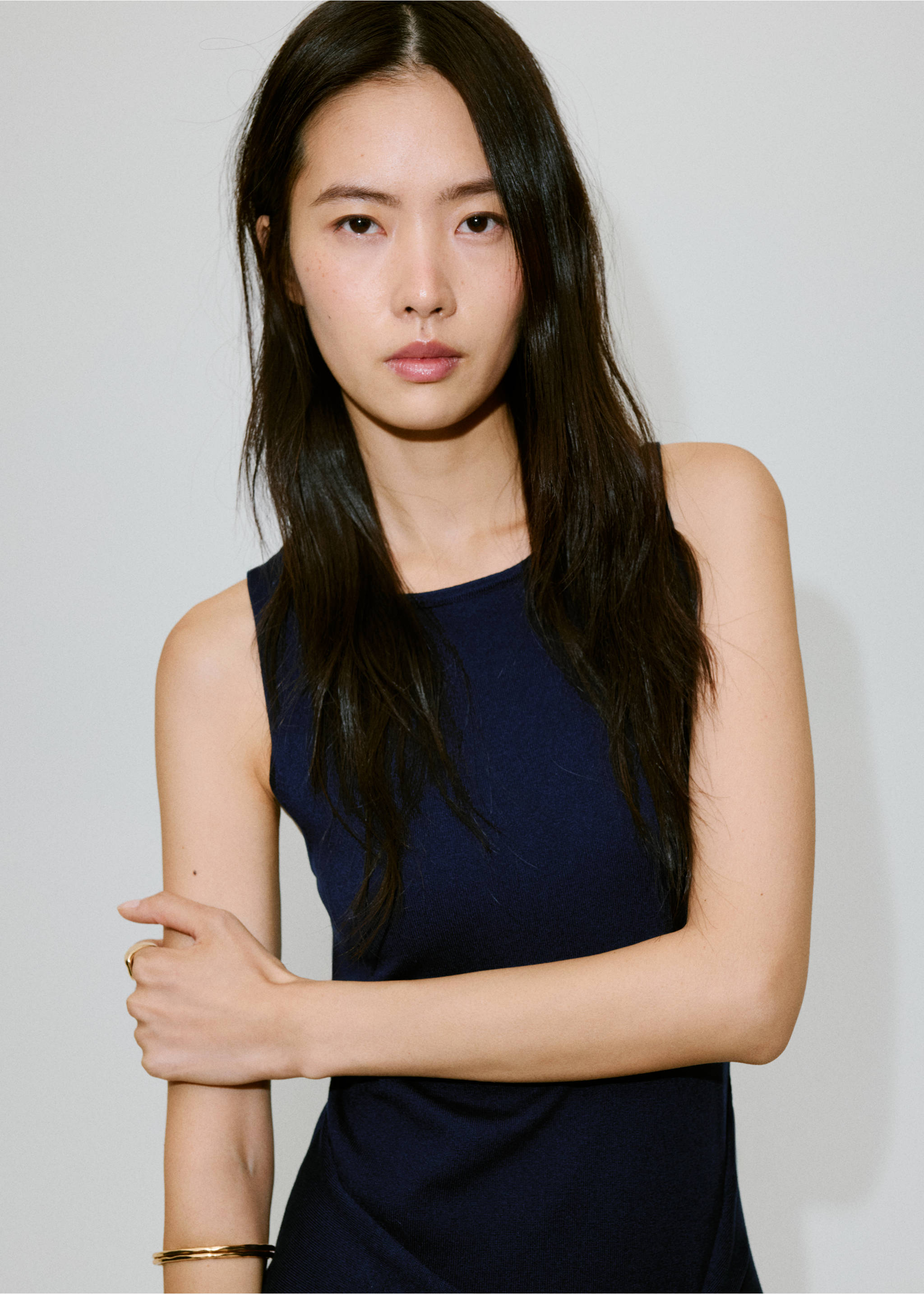 Knitted dress with bow detail - Details of the article 1, Navy. Ref: 37084083-00.
