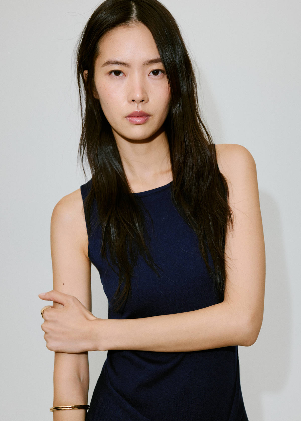 Tie-detail knitted dress — Navy