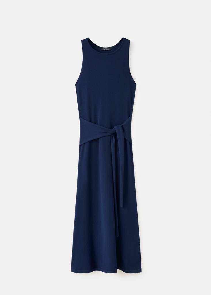 Tie-detail knitted dress — Navy