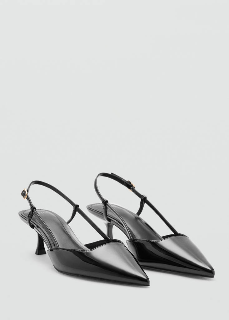 Patent leather pointed toe court shoe — Black