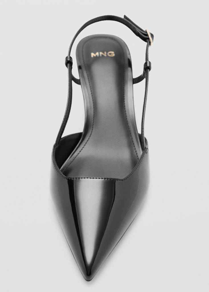 Patent leather pointed toe court shoe — Black