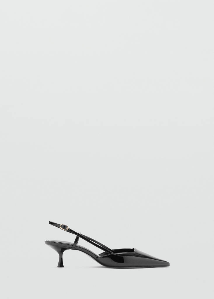 Patent leather pointed toe court shoe — Black