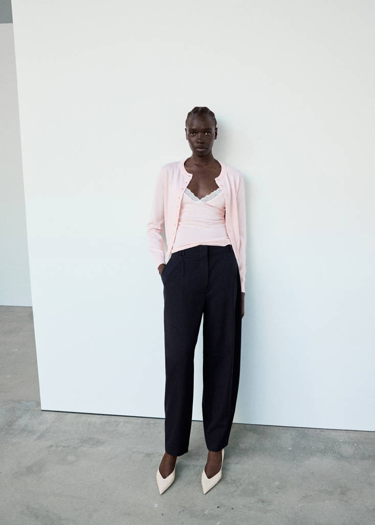 Lace detail knitted cardigan — Pastel Pink