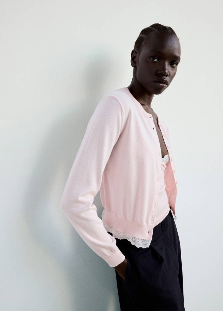 Lace detail knitted cardigan — Pastel Pink