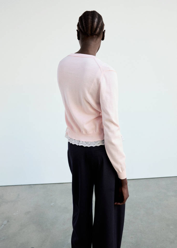 Lace detail knitted cardigan — Pastel Pink
