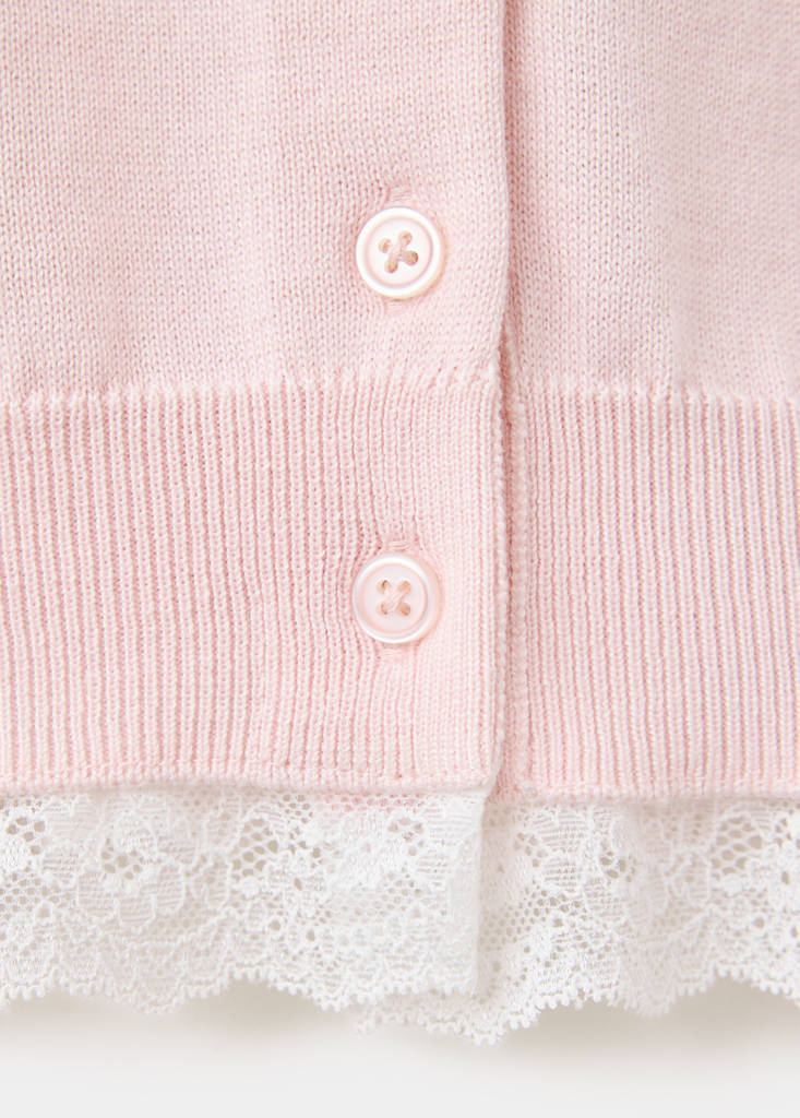 Lace detail knitted cardigan — Pastel Pink