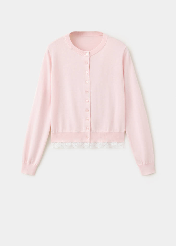 Lace detail knitted cardigan — Pastel Pink