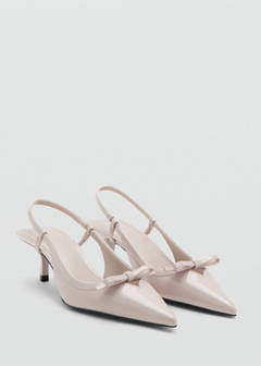 High-heeled shoes with pointed toe and bow — Ecru 2