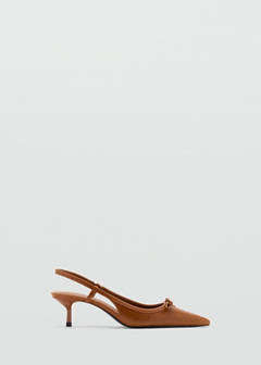 High-heeled shoes with pointed toe and bow — Cognac 1
