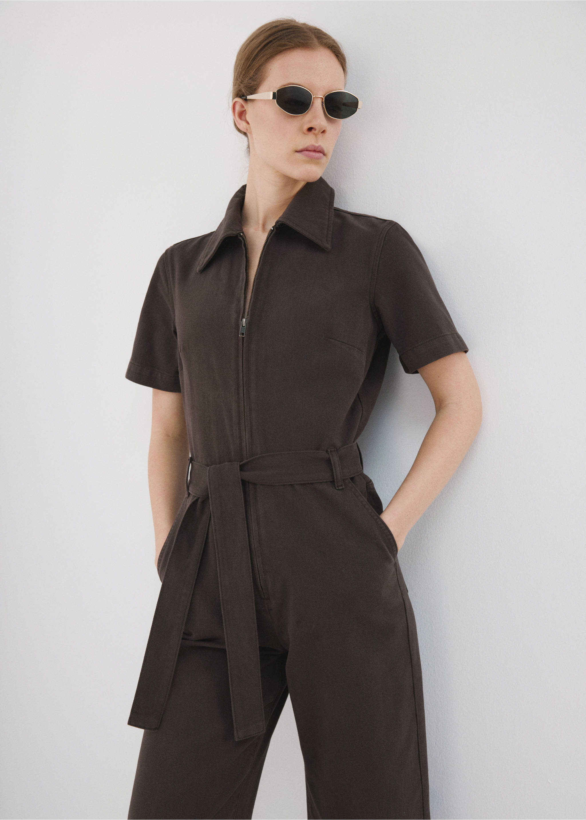 Zip denim jumpsuit - Medium plane, Chocolate. Ref: 37084094-00.