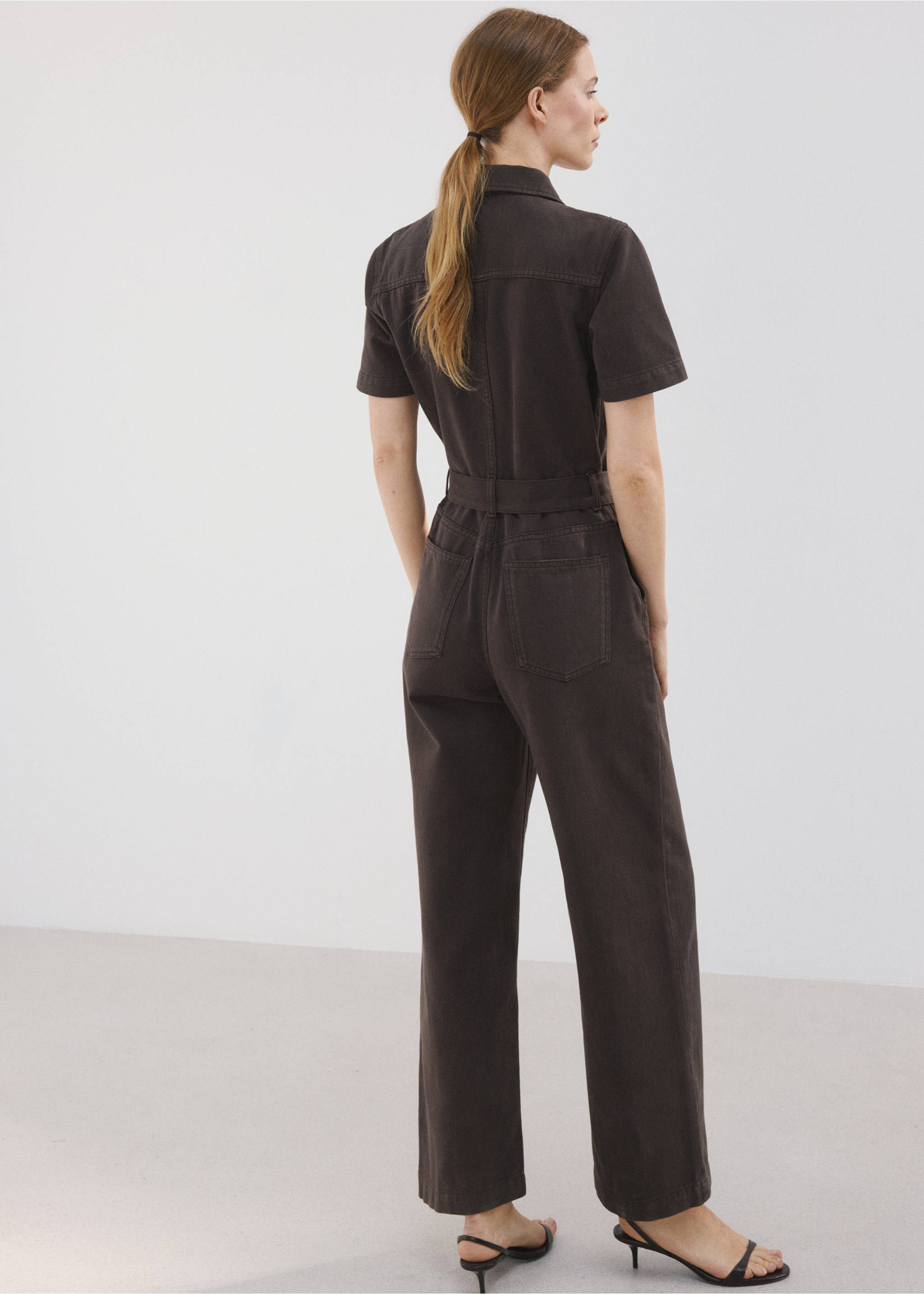 Zip denim jumpsuit - Reverse of the article, Chocolate. Ref: 37084094-00.