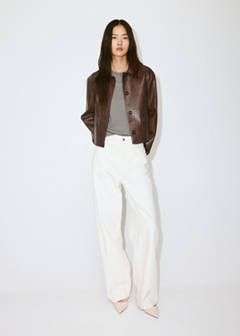 Croc-effect faux leather jacket — Medium Brown 2