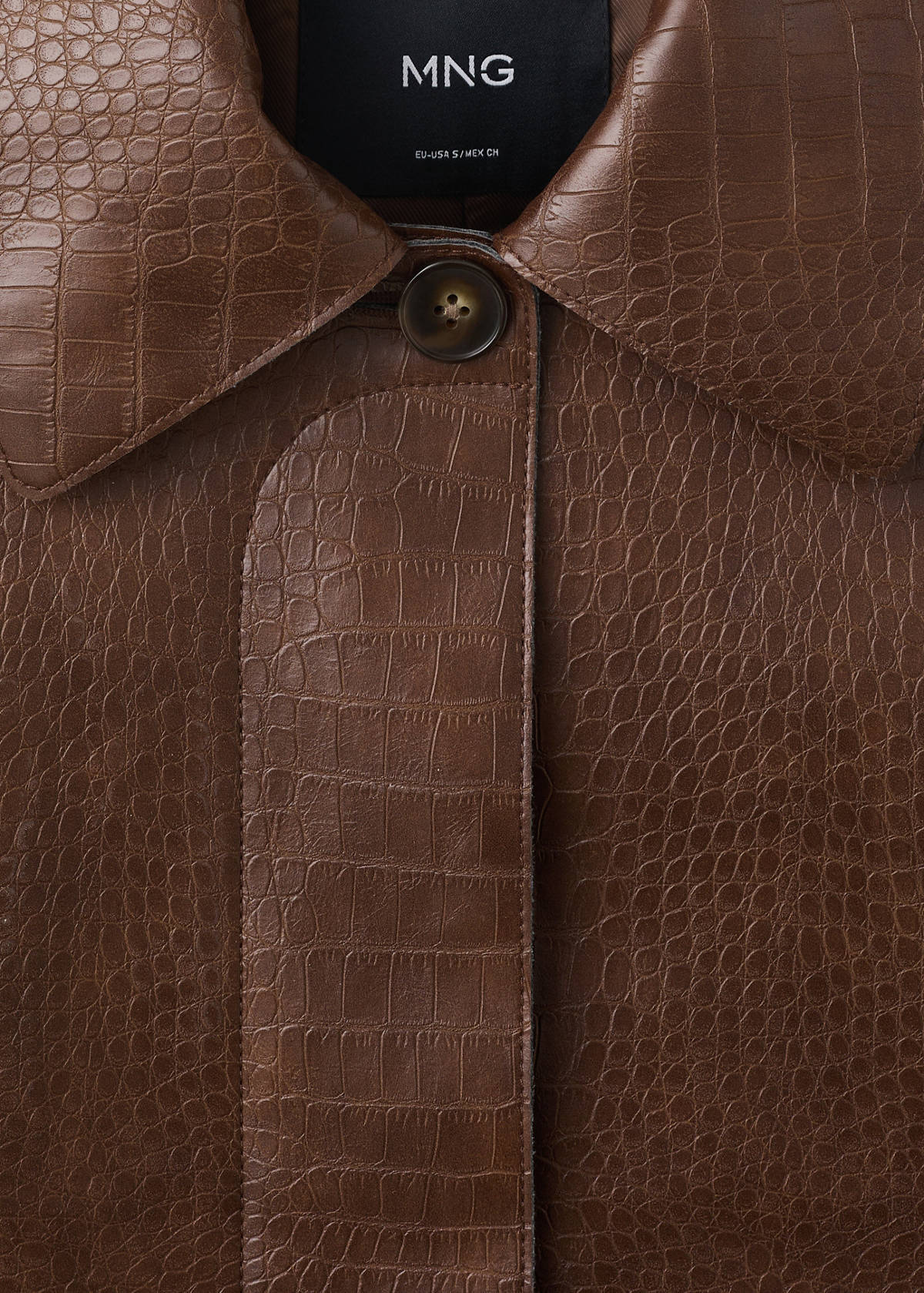 Croc-effect faux leather jacket — Medium Brown