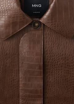 Croc-effect faux leather jacket — Medium Brown 8