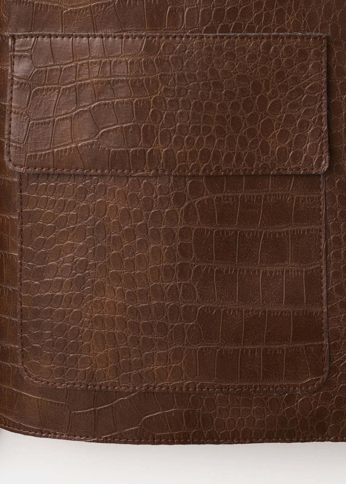 Croc-effect faux leather jacket — Medium Brown