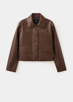 Croc-effect faux leather jacket — Medium Brown 7