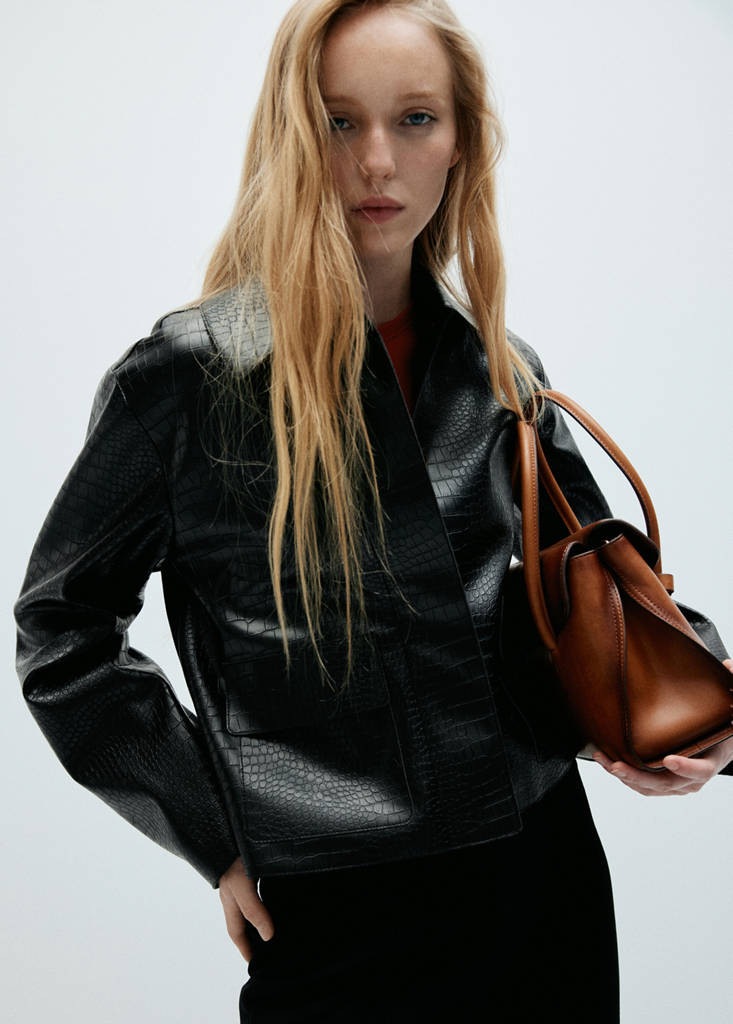 Croc-effect faux leather jacket - thumbnail 2