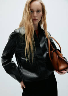 Croc-effect faux leather jacket — Black 1