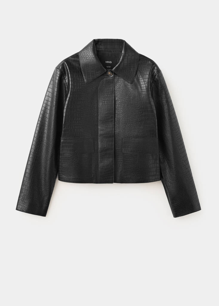 Croc-effect faux leather jacket - thumbnail 4