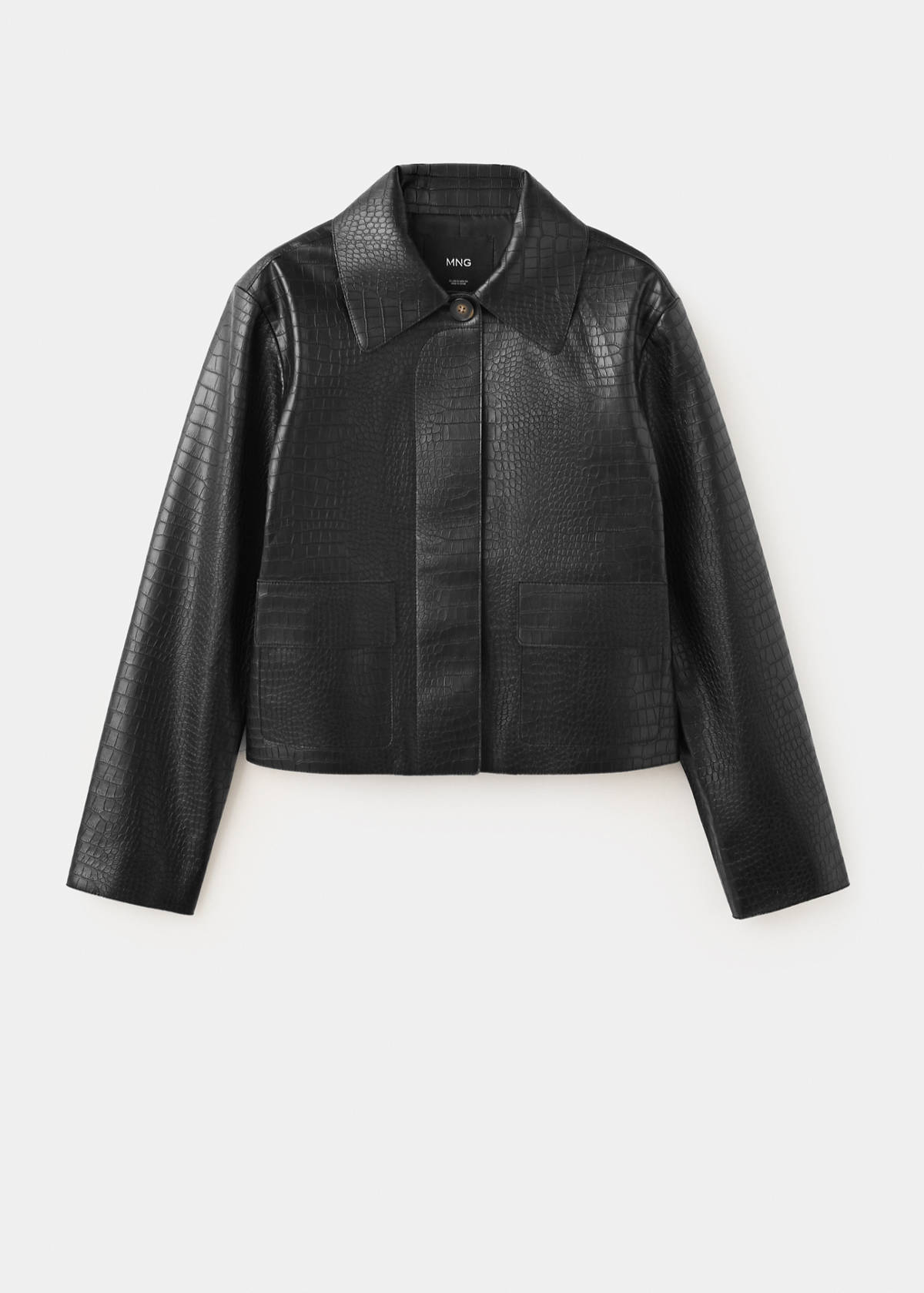 Croc-effect faux leather jacket — Black