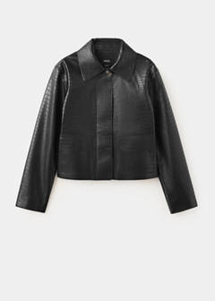 Croc-effect faux leather jacket — Black 8