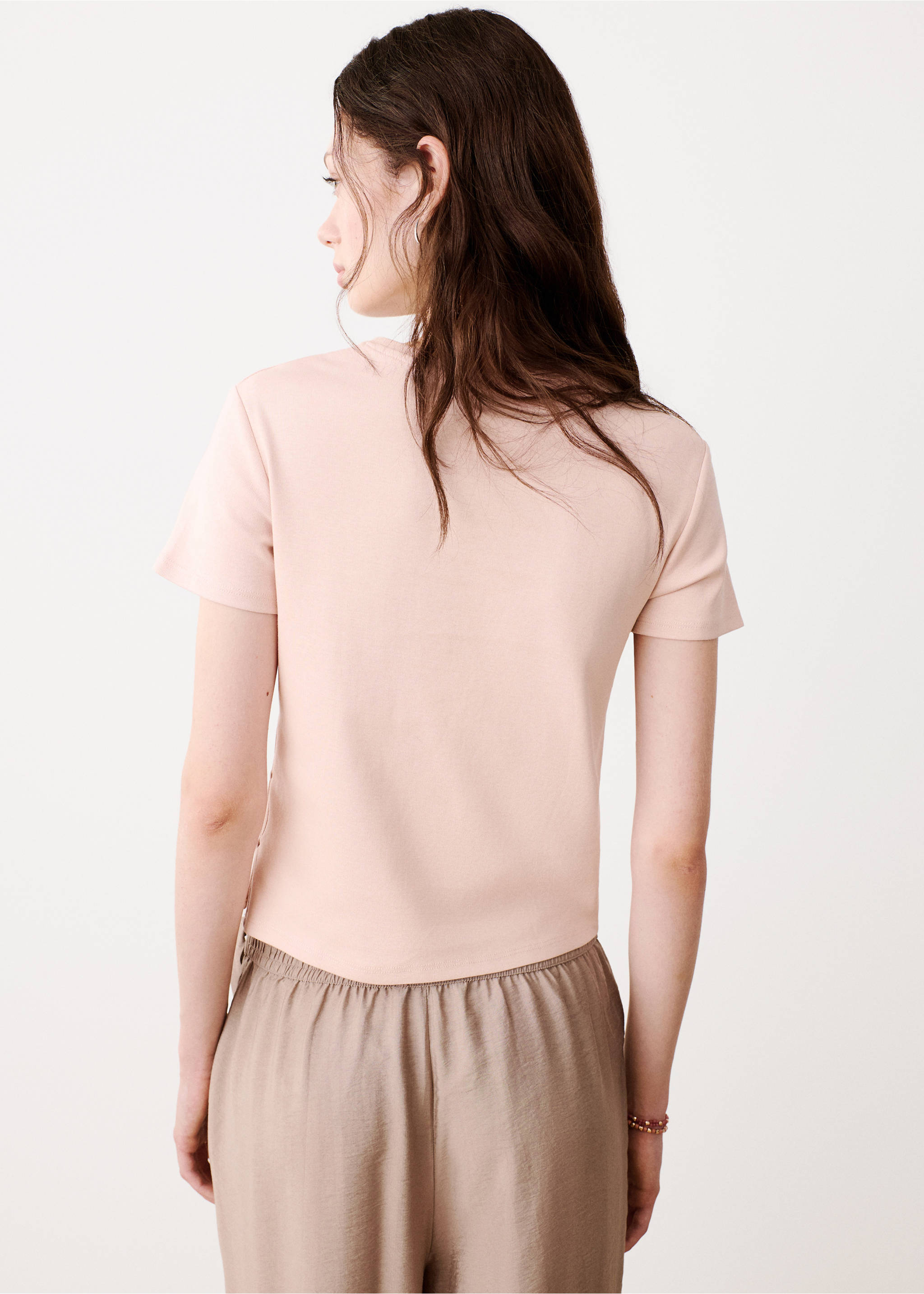 T-shirt with side slit detail - Reverse of the article, Pastel Pink. Ref: 37084096-00.