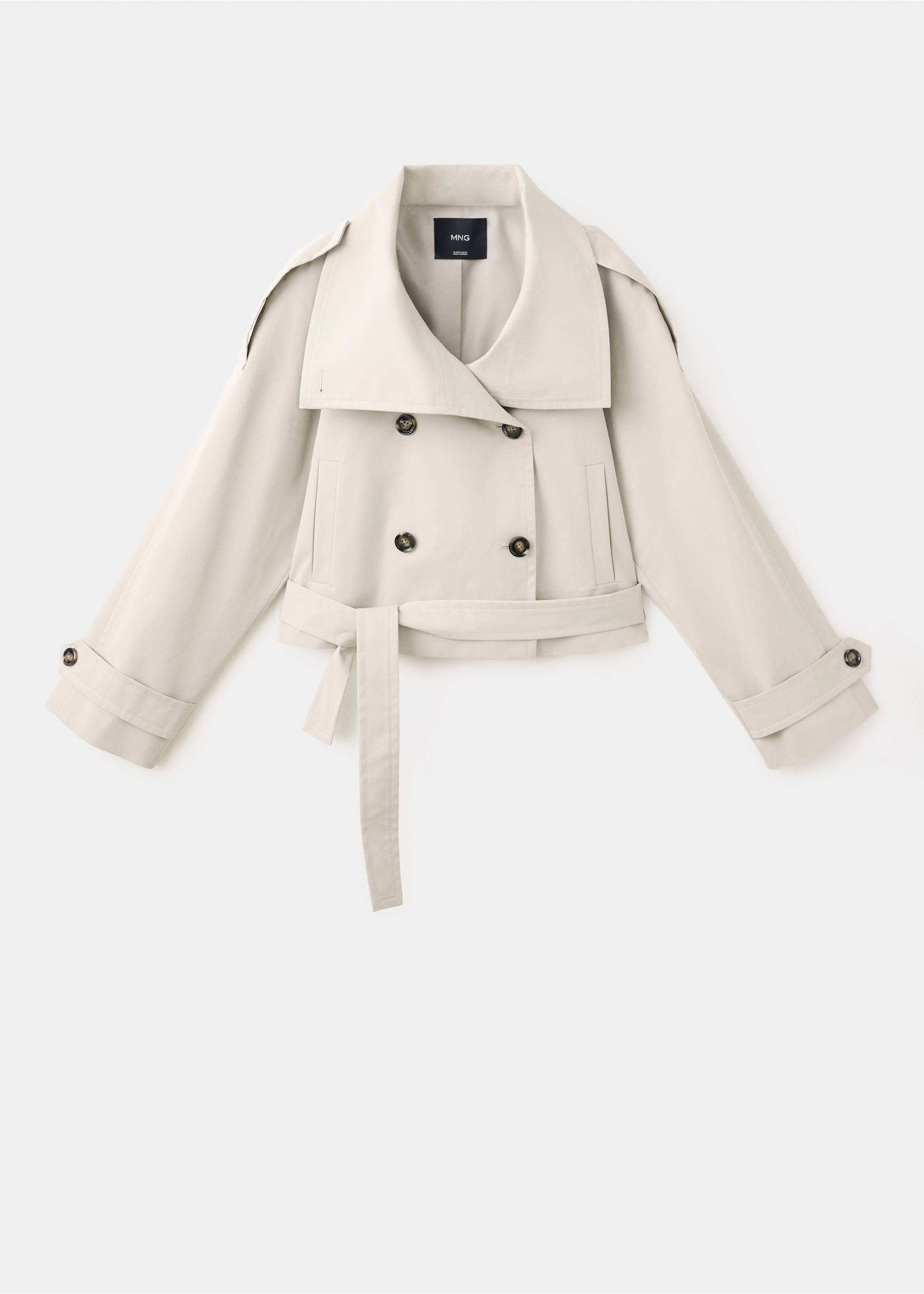 Double-breasted cropped trench coat - Article without model, Light/Pastel Grey. Ref: 37084099-00.