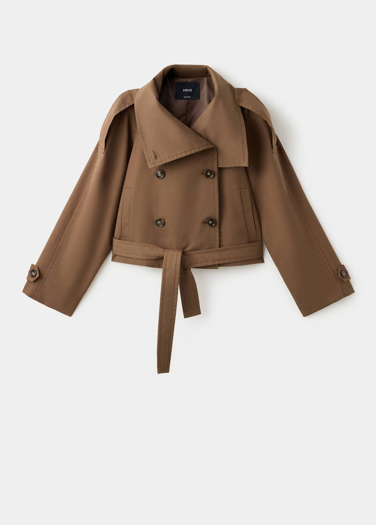 Mango Trench Crop Double Boutonnage In Marron